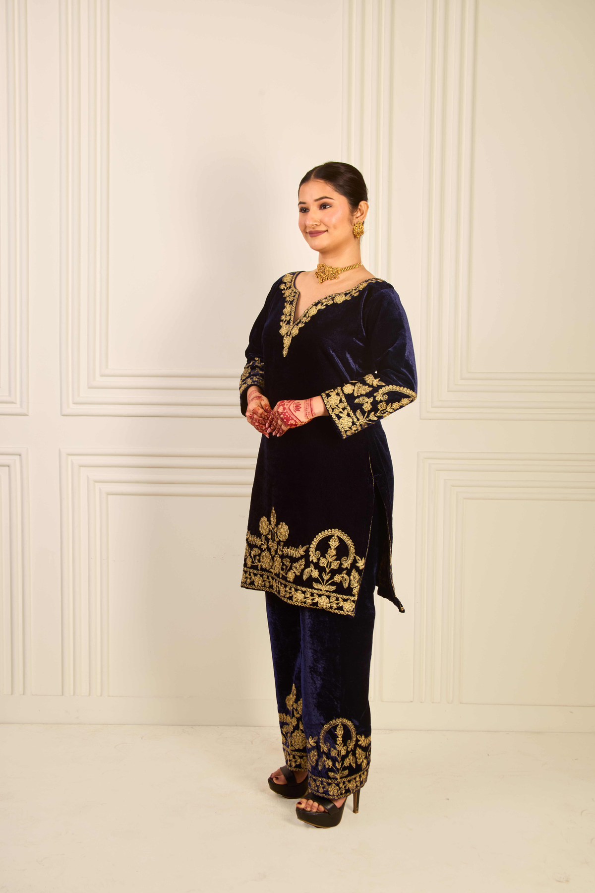 Midnight Blue Velvet Embroidered Set