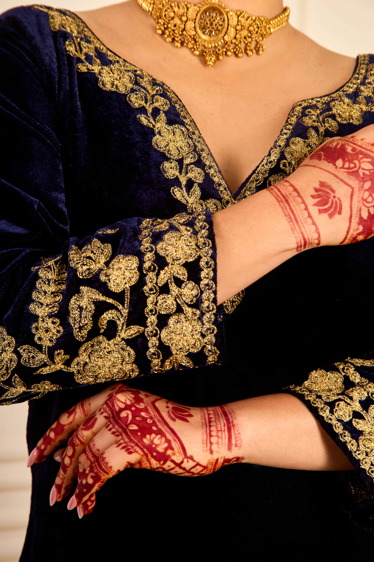Midnight Blue Velvet Embroidered Set