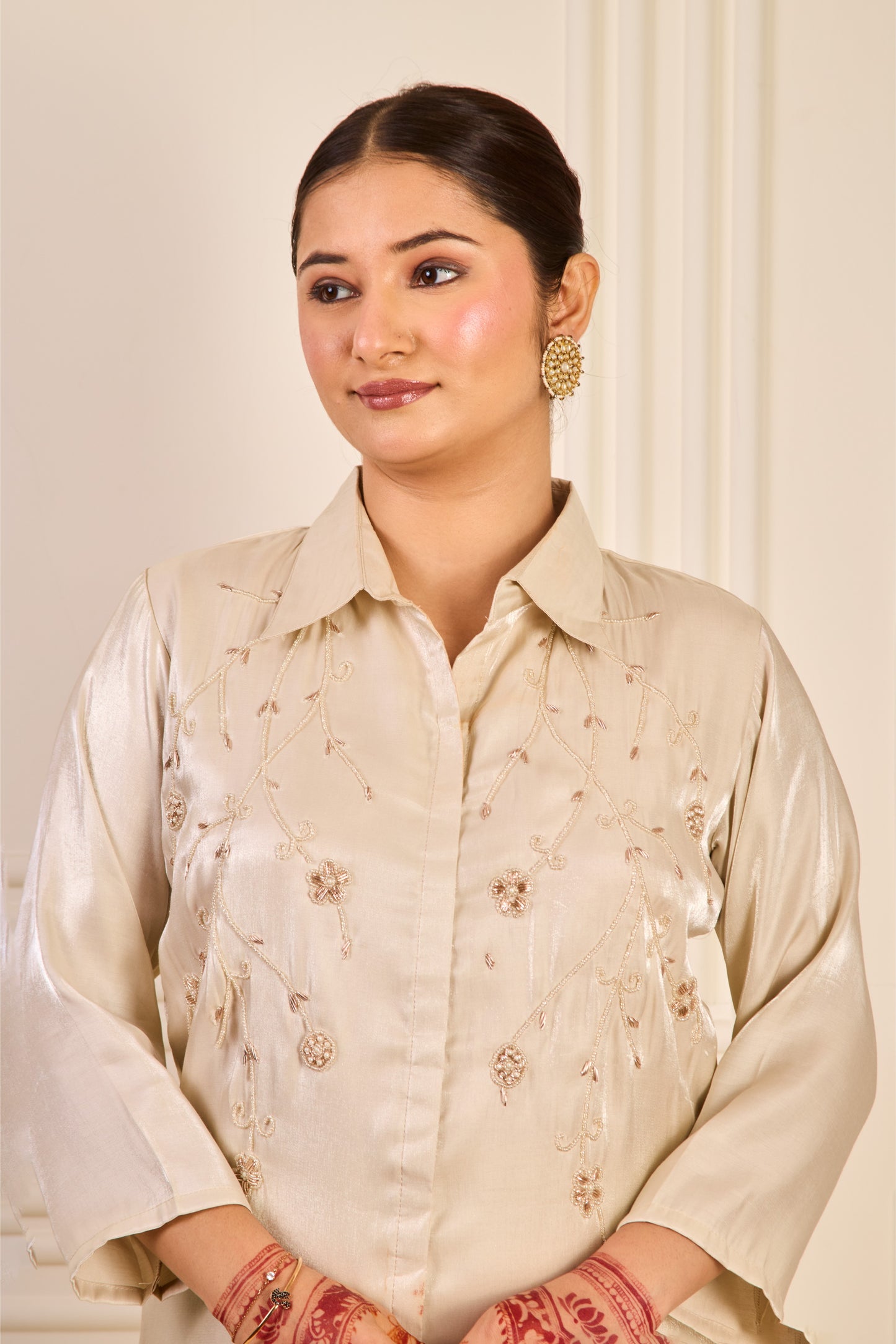 Glass Silk Pearl Embroidered Co-Ord Set