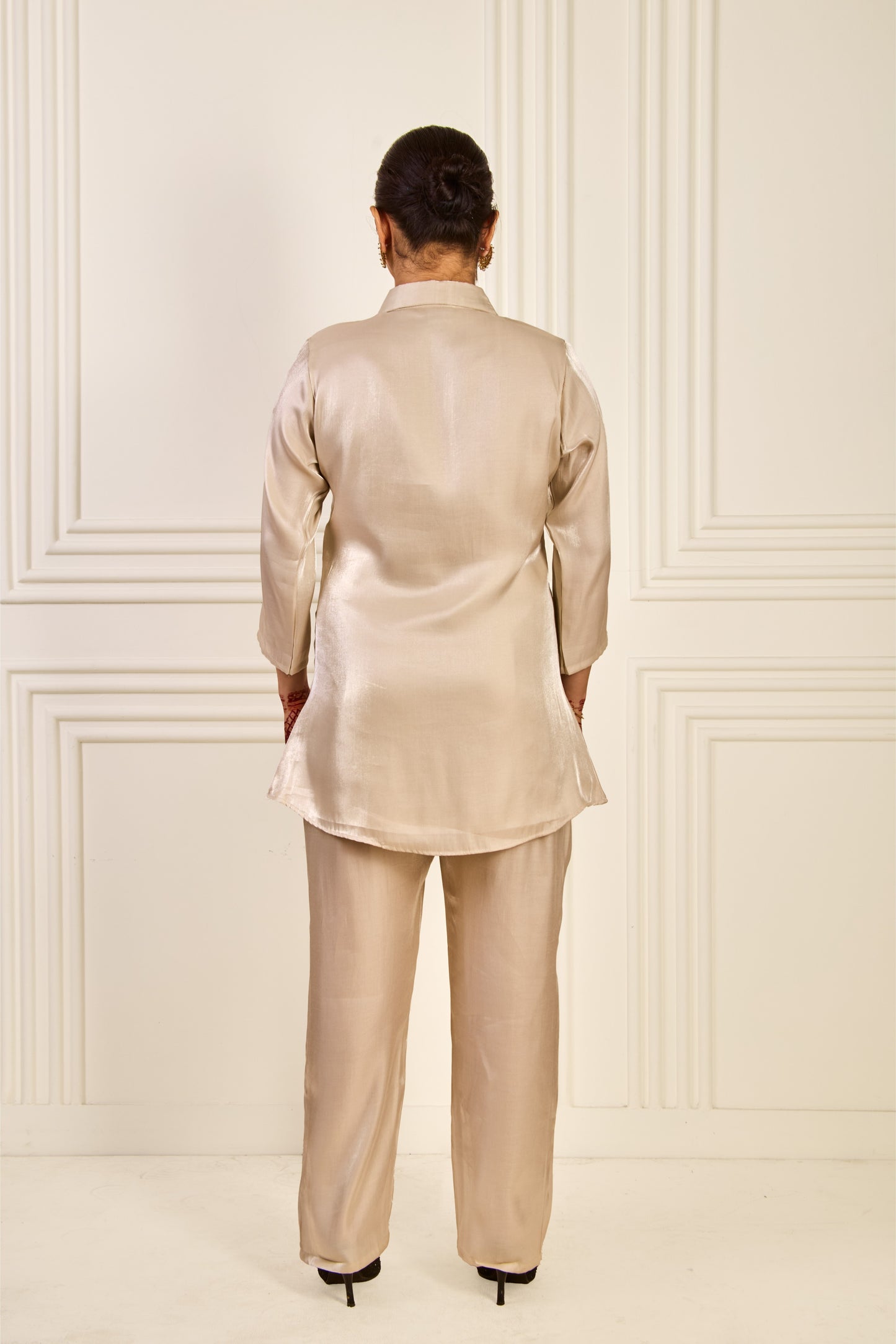 Glass Silk Pearl Embroidered Co-Ord Set