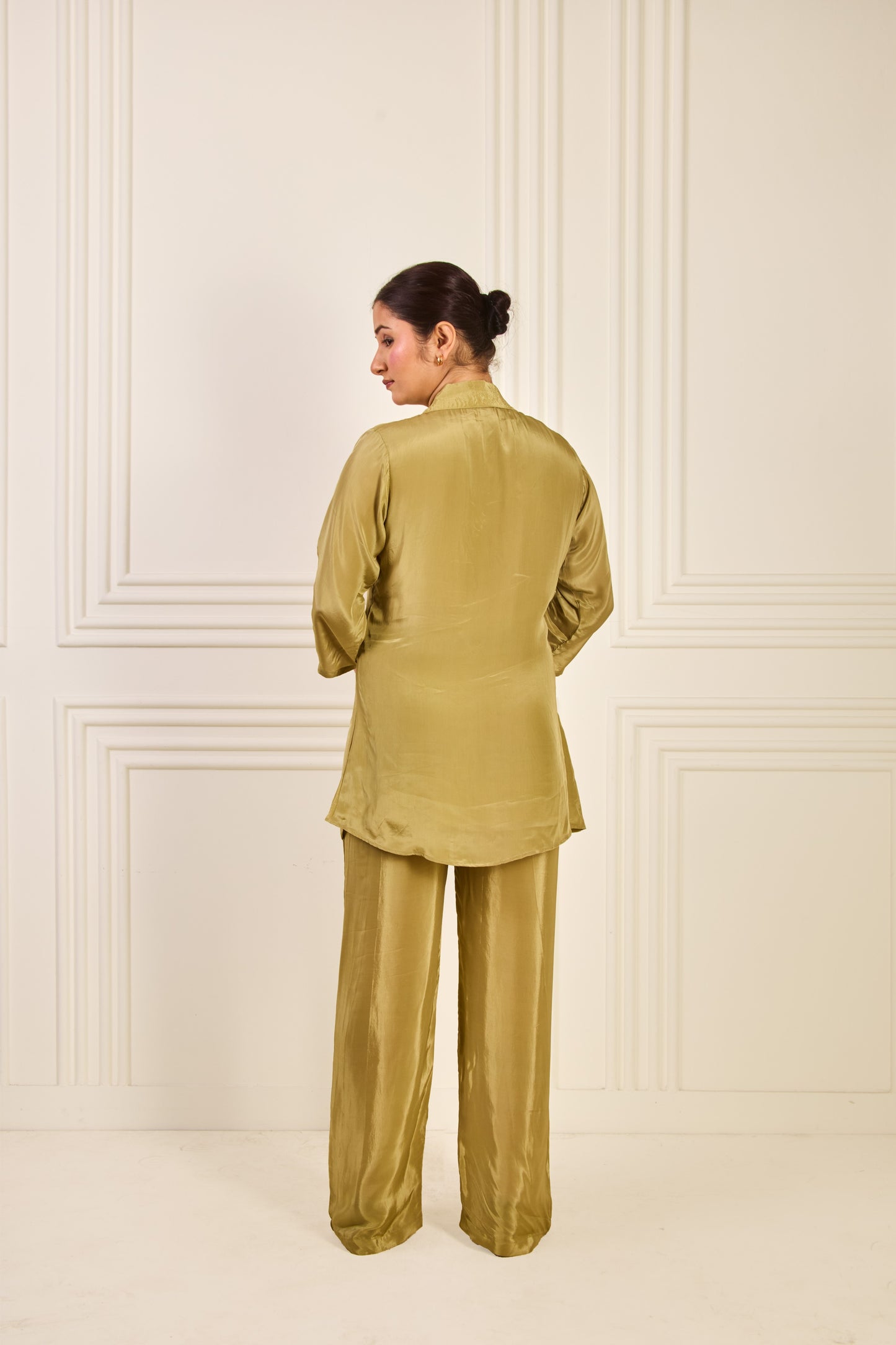 Olive Green Silk Embroidered Co-ord Set