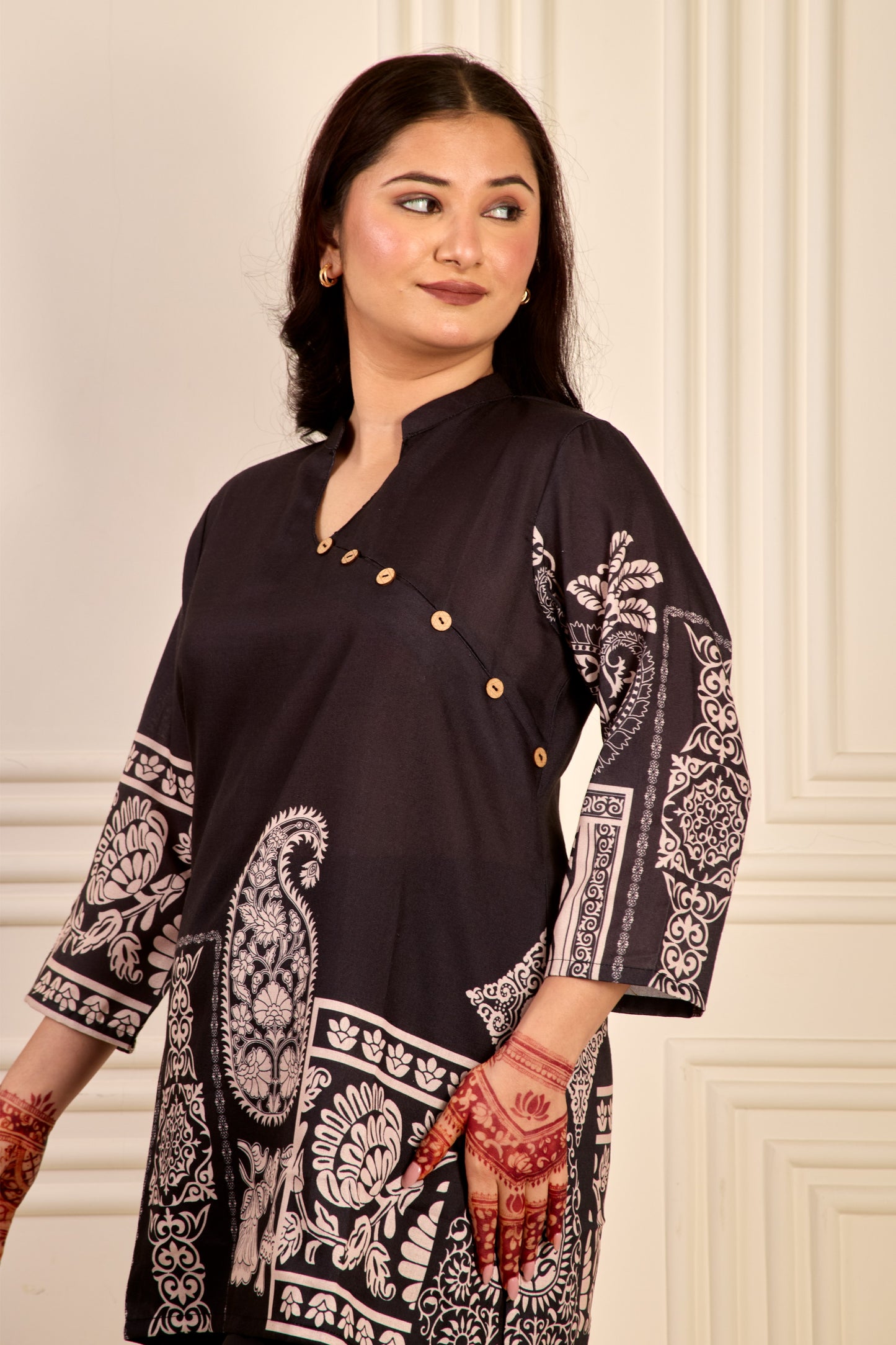 Printed Mandarin Collar Co-Ord Set